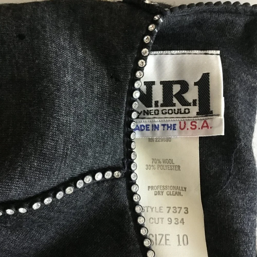 NR1 by Ned Gould Midi Dress Vintage Wool Gray with Rhinestone Accents in Size 10 - Picture 3 of 7